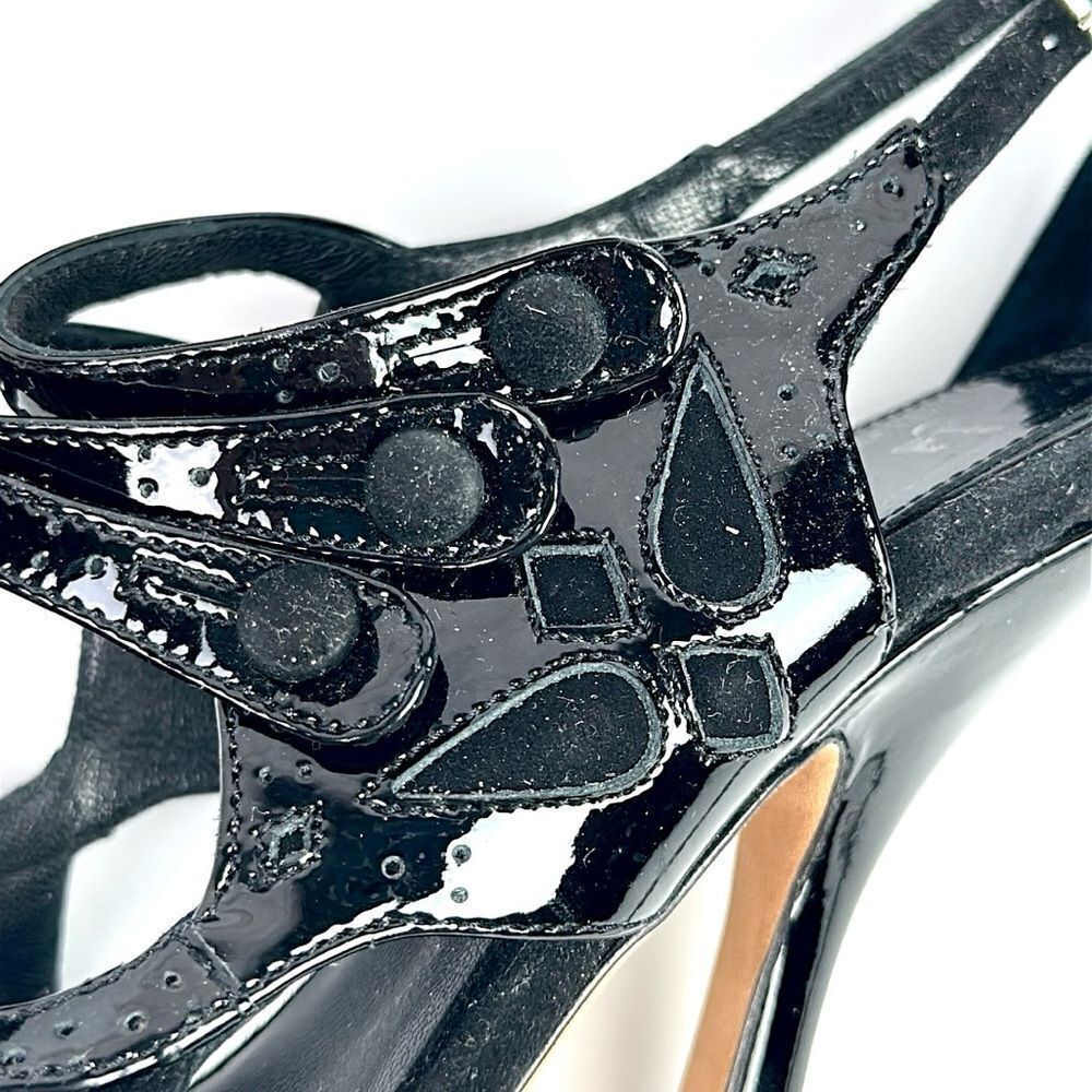 CHRISTIAN DIOR Black Patent Leather Suede Strappy Heels Pumps Sandals 37,5 US5,5 - Picture 9 of 16